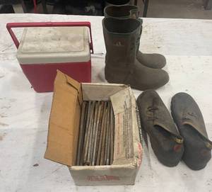lot 154 image: Lot of Cooler, Rubber Boots, Overshoes, and more