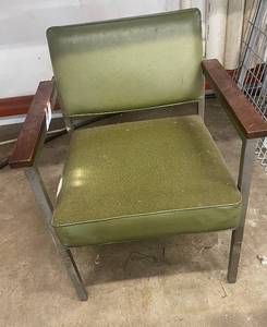 lot 158 image: Vintage Green Upholstered Metal and Wood Armchair
