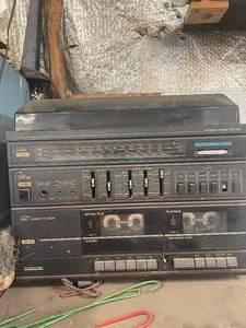 lot 166 image: Montgomery Ward Stereo Sound System with Dual Cassette Deck and AMFM Tuner (untested)