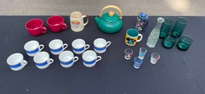 lot 426 image: Assorted Lot of Glassware, Teapot, Coffee Cups, and Shot Glasses
