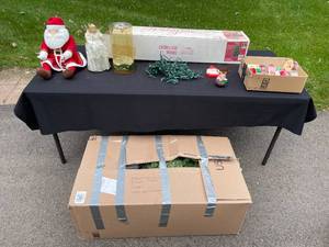 lot 441 image: Christmas Decoration Lot - Trees, Lights, Decor & Ribbons