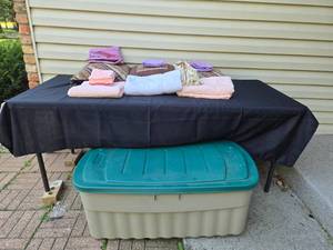 lot 409 image: Lot of Towels, Pillow Covers, Decorative Doll, and Dirtvac with Accessories