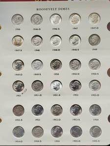 lot 105 image: 1946-2012 Roosevelt Dime Collection, includes all (48) pre-65 90% Silver Dimes & 20 Silver Proofs plus 44 Clad Proofs and 101 Other Clad Dimes.
