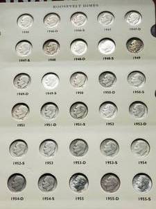 lot 106 image: 1946-2012 Rossevelt Dime Collection, includes all (48) pre-65 90% Silver Dimes & 10 Silver Proofs pluis 33 Clad Proofs and 99 other Clad Dimes