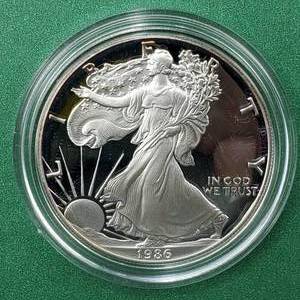lot 107 image: 1986-S American Silver Eagle PROOF in OGP