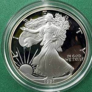 lot 112 image: 1991-S American Silver Eagle PROOF in OGP