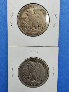 lot 157 image: 2 Walking Liberty Half Dollars