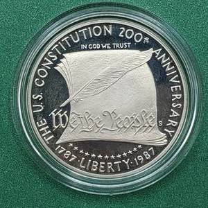 lot 164 image: 1787-1987 Constitution Silver Dollar--90% Silver, Orig. Pkg.