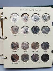 lot 180 image: 1964-1987 Complete Set Kennedy Halves, includes ALL Proofs, incluiding (3) 90% Silver & (12) 40% Silver--66 Coins, plus 14 extras.