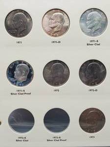 lot 182 image: 1971-1978 Eisenhower Silver Dollasr--Partial Set--includes 3 Proofs, 2 are 40% Silver--21 Coins