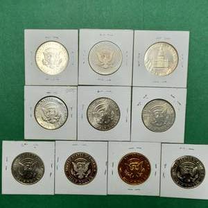 lot 193 image: 10 Kennedy Half Dollars--includes 5 Proofs