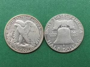 lot 216 image: 1950 Franklin & 1943-S Walking Liberty Half Dollars