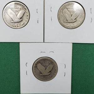 lot 218 image: 3 Standing Liberty Quarters