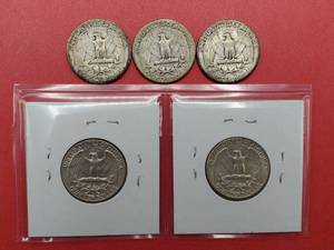 lot 223 image: 5 Washington Quarters--90% Silver