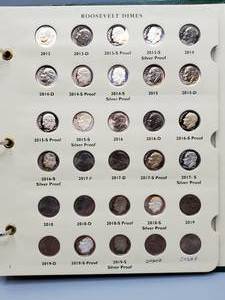 lot 243 image: 2013-2023 Roosevelt Dime Set, Complete, including 18 Proofs of which 9 are 90% Silver Proofs & 2 addl Silver Proofs