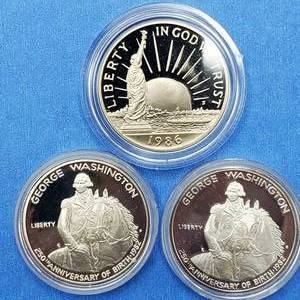 lot 248 image: 3 Proof Half Dollars--2 are 90% Silver, 1 is Clad, in Orig. Boxes and Airtites