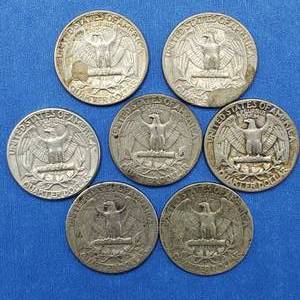 lot 258 image: 7 Washington Quarters--all 90% Silver