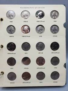 lot 261 image: 1968-1998 Washington Quarter Set, inclides 35 PROOFS with 2 Silver Clad & 4 90% Silver. 99 Coins Total