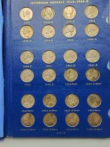 lot 269 image: 1938-1965 Complete Jefferson Nickel Collection in Album. Includes all 11 35% Silver War Nickels.