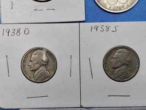 lot 276 image: Fun Lot 1971-S Eisenhower Silver Dollar 40% Silver, 1893 Columbian Expo Half 90%, 1938-S&D Jefferson Nickels plus 5 US Innovation Dollars