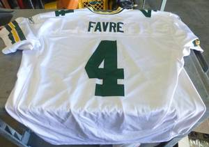 lot 95 image: Adult size 54 Reebok Packers Favre jersey - not cheap ones, all sewn letters and numbers