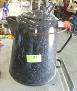 lot 103 image: Large enamel campstove coffee pot