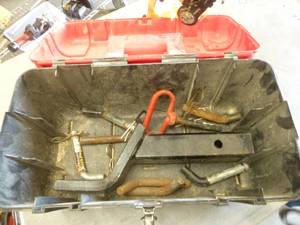 lot 126 image: tool box with receiver and a bunch of hitch pins