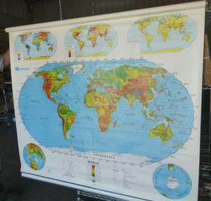 lot 203 image: Roll up School Maps - Two World and One USA