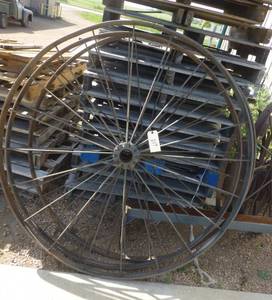 lot 217 image: Three Steel Wheels 54 inch diameter - for decor or as boat dock wheels