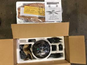 lot 14 image: Hampton Bay Lillycrest 52 in. IndoorOutdoor Aged Bronze Ceiling Fan with Downrod and Reversible Motor Light Kit Adaptable Customer Returns See Pictures
