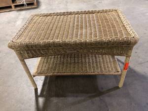 lot 31 image: Hampton Bay Rosemont Light Brown Rectangular Steel Wicker Outdoor Patio Coffee Table  Customer Returns See Pictures