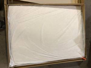 lot 37 image: Carnegy Avenue Hugo Twin Headboard with 2-Power Outlets, 1-USB and 1-USB Type-C Port with Faux Linen Upholstery in Beige  Customer Returns See Pictures