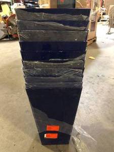 lot 48 image: Lot of Vigoro 11.5 in. Harmony Medium Cobalt Blue Plastic Square Planter (11.5 in. L x 11.5 in. W x 20 in. H)    Customer Returns See Pictures