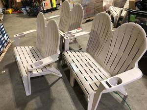 lot 23 image: Wood Adirondack 2-Person Patio Chair Damaged   Customer Returns See Pictures
