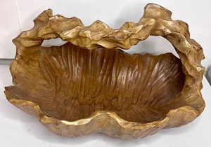 lot 112 image: Carved Black Walnut Serving Basket & Coiled Basket wlid