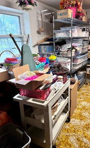 lot 114 image: Entire Craft Room To Include Artificial Flowers, Baskets, Paints, Shelving & More