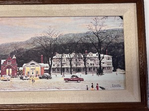 lot 144 image: Norman Rockwell Christmas Main Street Framed Canvas Print
