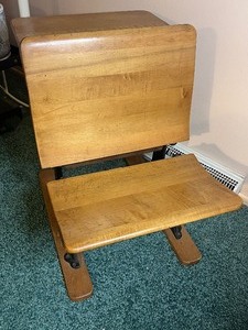 lot 52 image: Childs Antique School Desk With Cast Iron Legs