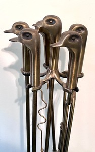lot 55 image: Mid-Century Brass Duck Head Fireplace Tools
