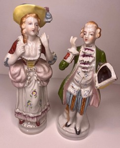 lot 162 image: L&M Porcelain Hand Painted Boy & Girl Figurines