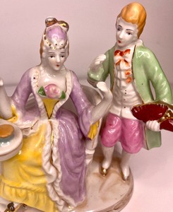 lot 160 image: Hinode Porcelain Man & Woman Having Tea Hand Painted Figurine
