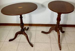 lot 16 image: Two Antique Side Tables-One Tilt Top Oval Tea Parlor Table & One Round Side Table