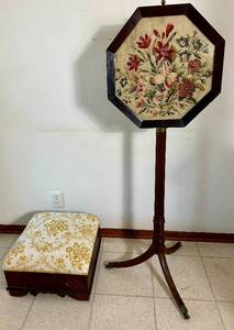 lot 13 image: Antique Ottoman and Embroidered Flower Fire Screen