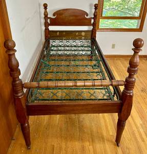 lot 15 image: Antique Twin Poster Bed with Headboard, Footboard, Rails and Springs from Mayflower Warehouses