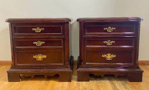 lot 26 image: Pair of Vintage Cherry Bassett Two Drawer Nightstands
