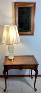 lot 28 image: 1950s English Mahogany Queen Anne Tea Table, Vintage Mirror, Vintage Crystal Lamp