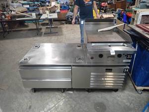 Flat top  Commercial Grade gas cooktop, with refrigerated &  drawer underneath