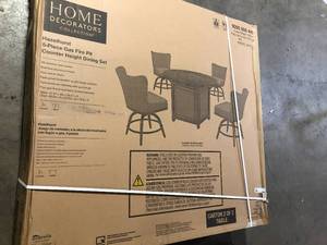 Hampton Bay Hazelhurst 5-Piece Gas Fire pit Counter Height Dining Set Customer Returns See Pictures