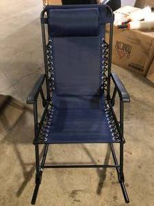Navy Metal Outdoor Rocking Chair Folding Light-weight Portable Design, with Headrest   Customer Returns See Pictures