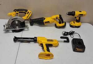 DeWalt  18V Circular Saw, Heavy Duty Cordless Adhesive Gun, Variable Speed Reciprocating Saw,12 Cordless Drill, 18V Battery Charger , (2) 18V Batteries